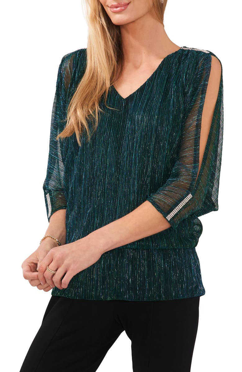 Chaus Metallic Split Sleeve Blouse, Main, color, Dazzling Jade