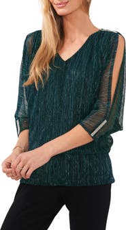 Chaus Metallic Split Sleeve Blouse
