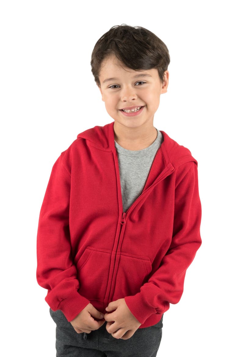 Kids Zip-Up Sweatshirt Hoodie, Cotton Blend, Solid Colors, Main, color, RED