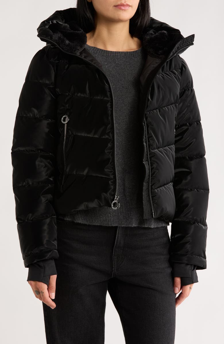 BCBGeneration Hooded Faux Fur Lined Water Resistant Puffer Jacket, Alternate, color, Black