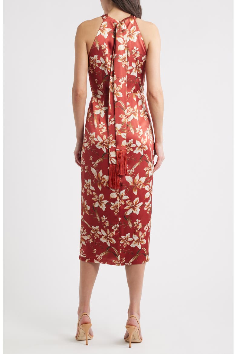 Floral Center Twist Sheath Midi Dress, Alternate, color, RUST