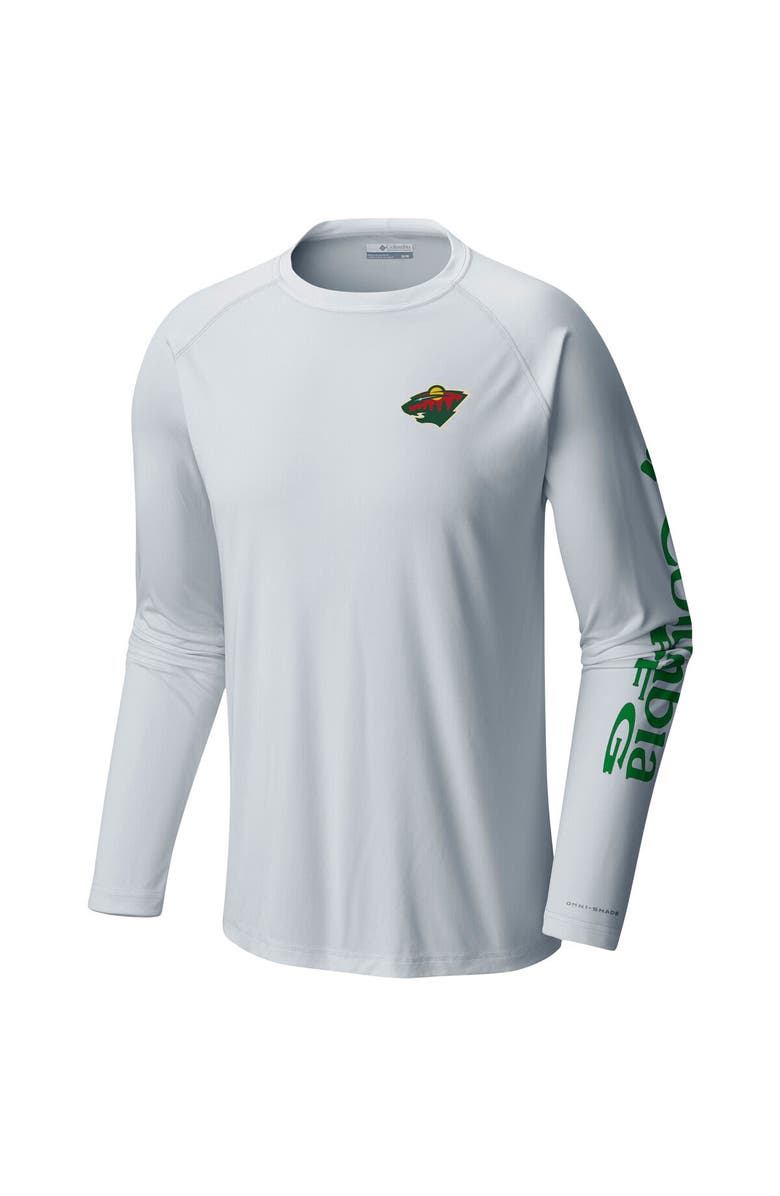 Columbia Men's  Columbia White Minnesota Wild Terminal Tackle Omni-Shade Raglan Long Sleeve T-Shirt, Alternate, color, 