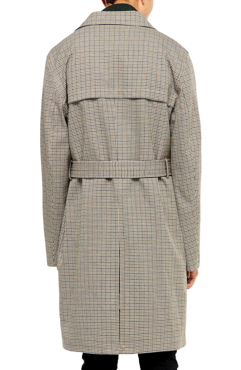 Topman Houndstooth Double Breasted Trench Coat, Alternate, color, 