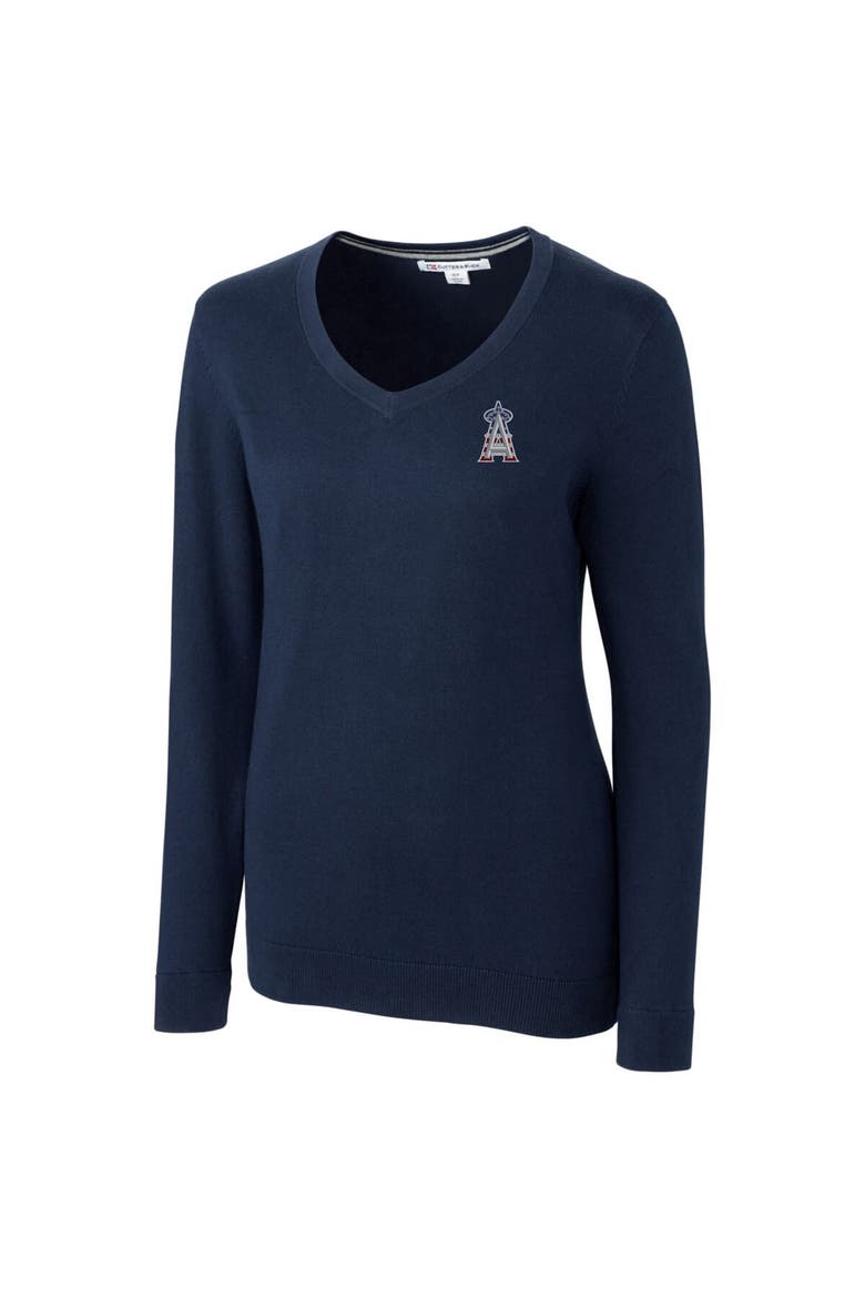 Women's Cutter & Buck Navy Los Angeles Angels Americana Logo Lakemont Tri-Blend V-Neck Pullover Sweater, Alternate, color, Navy