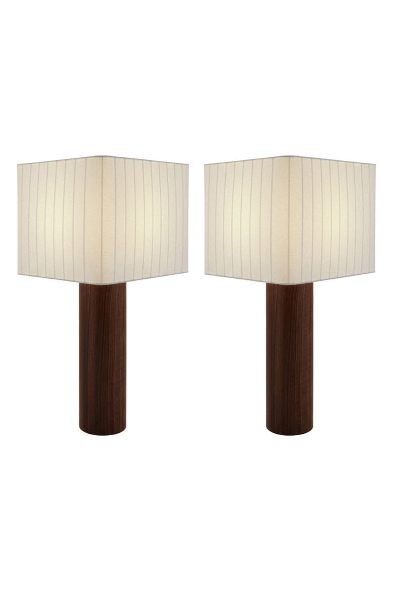 Koa Walnut Wood LED Table Lamps, Cotton Shades, Set of 2, Main, color, Walnut