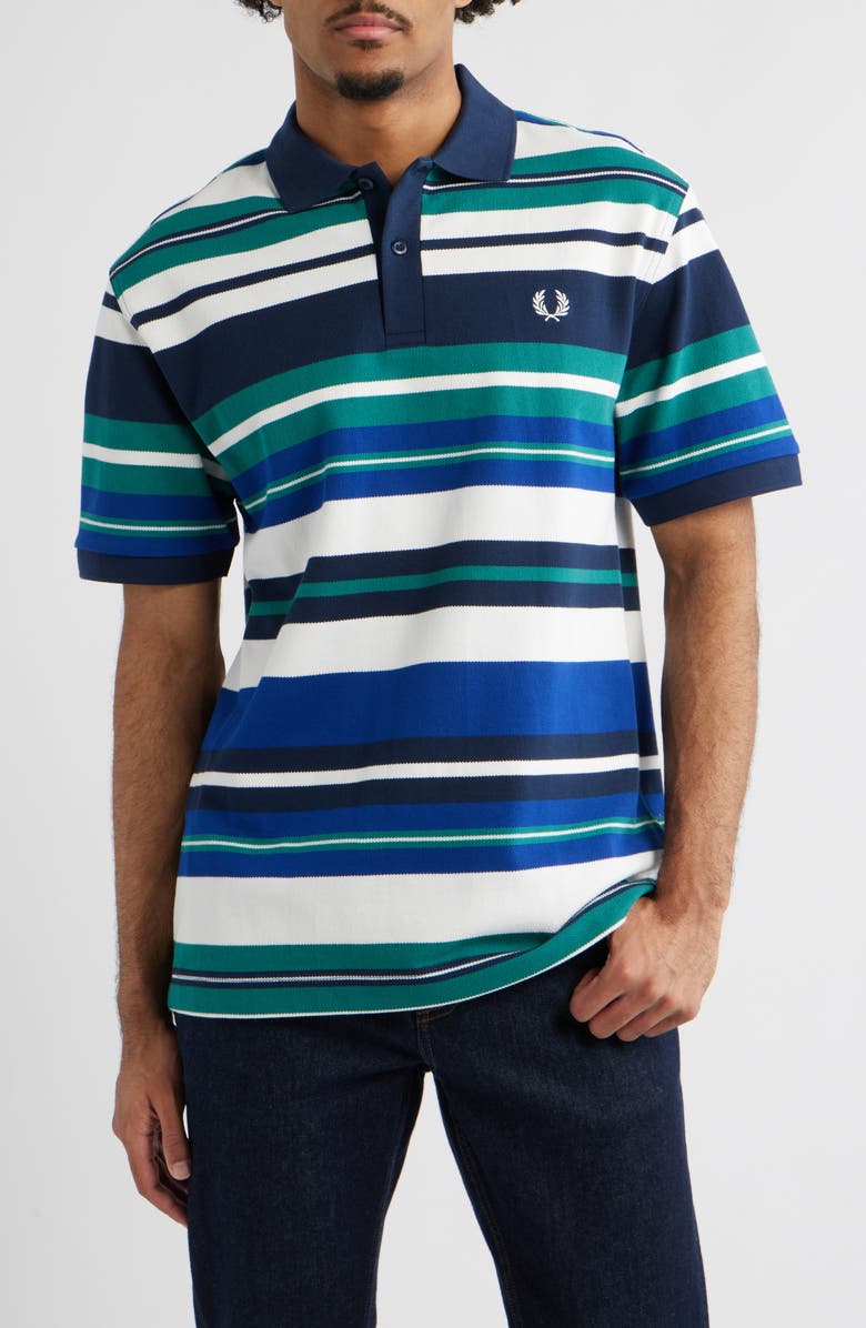 Fred Perry Relaxed Stripe Cotton Piqué Polo, Main, color, Deep Mint