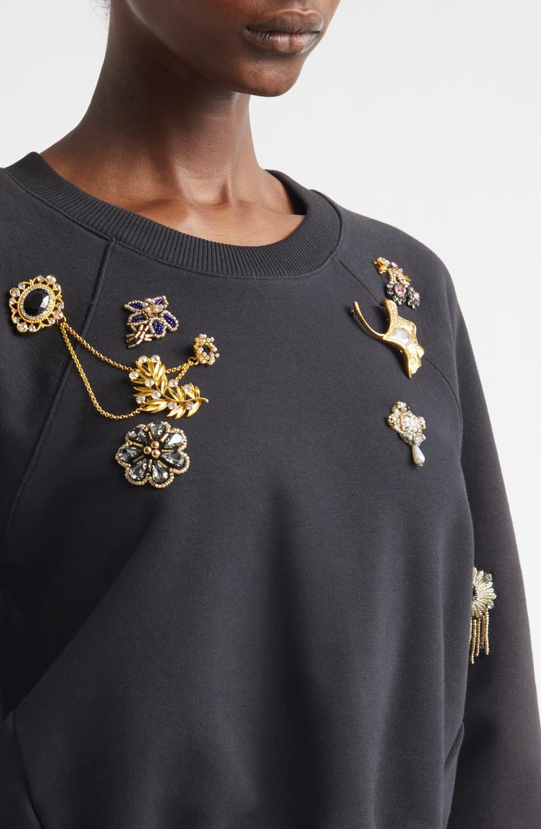 Cinq à Sept Jennifer Gold Brooches Sweatshirt, Alternate, color, Black