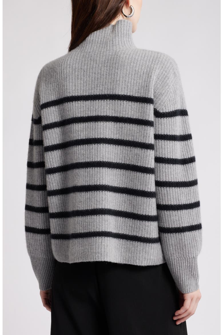 Stripe Cashmere Mock Neck Sweater, Alternate, color, GREY HEATHER- BLACK STRIPE