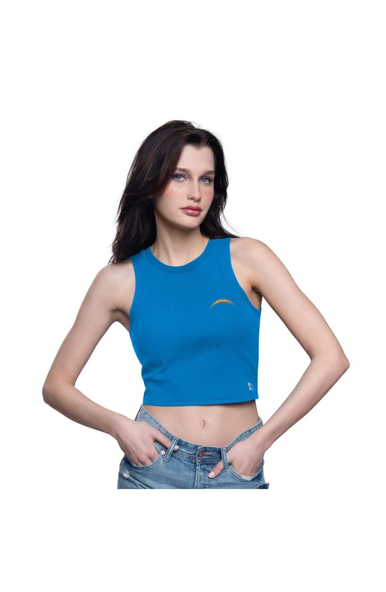 STARTER Women's Starter  Powder Blue Los Angeles Chargers Show Up Cropped Tank Top, Alternate, color, Powder Blue