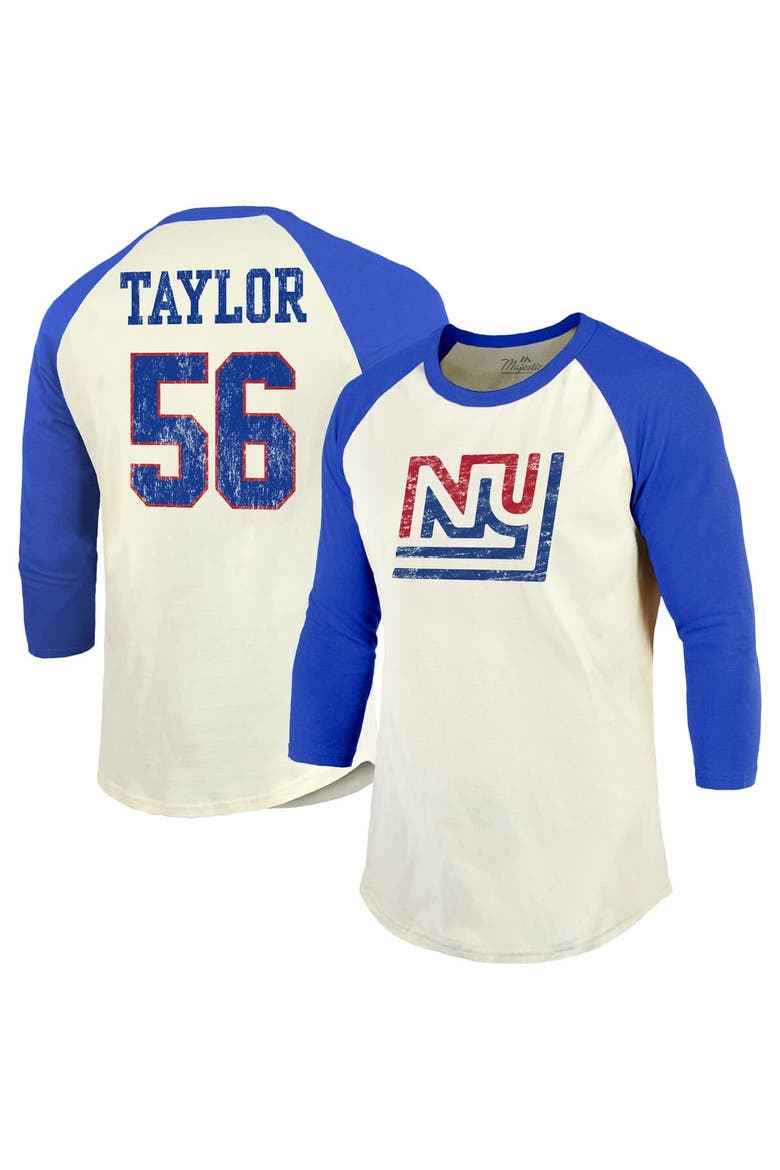 Men's Majestic Threads Lawrence Taylor Cream/Red New York Giants Retired Player Name & Number 3/4 Raglan Sleeve T-Shirt, Alternate, color, Cream