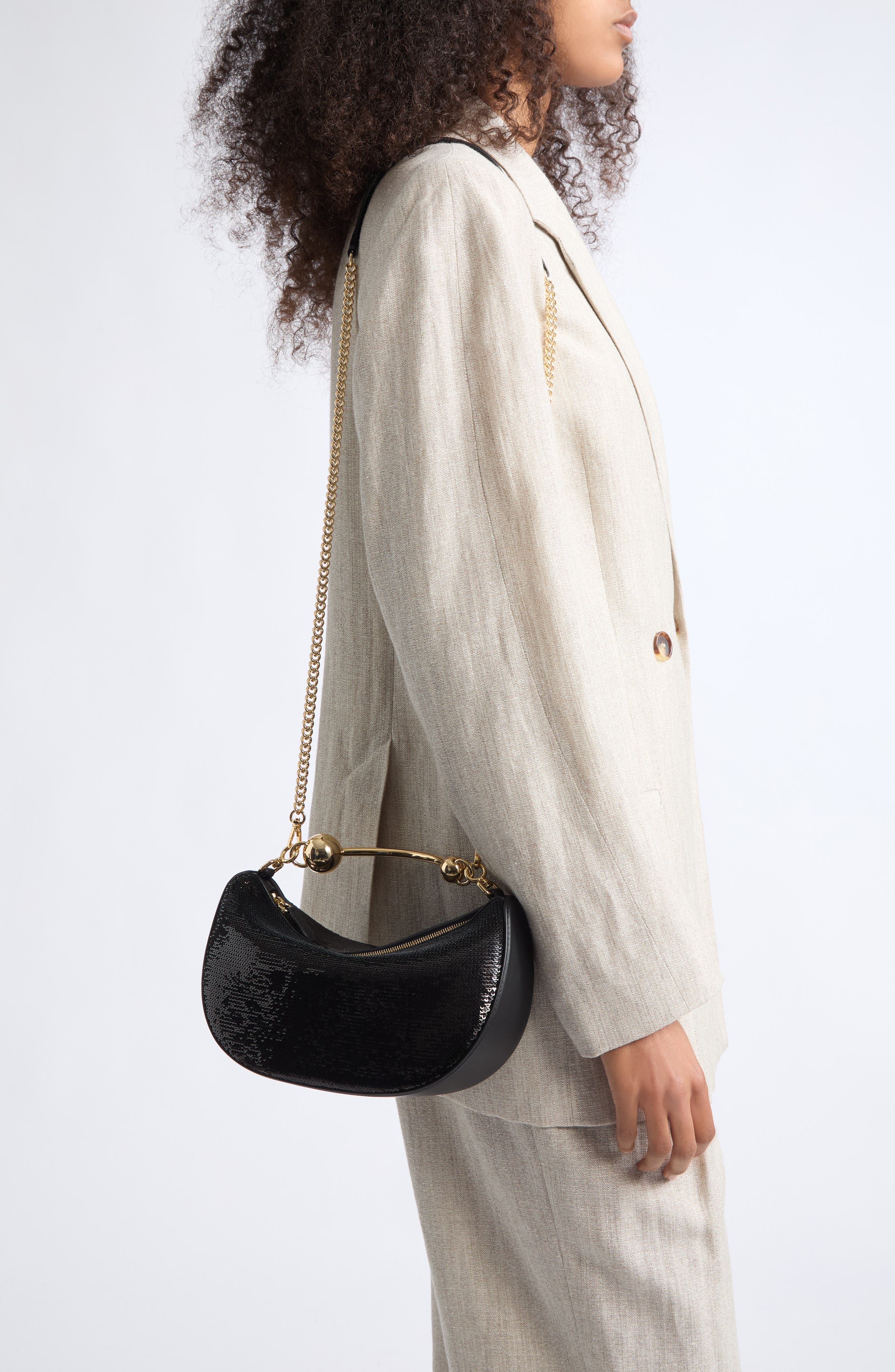 Crescent Mini Sequin Shoulder Bag, Alternate, color, BLACK
