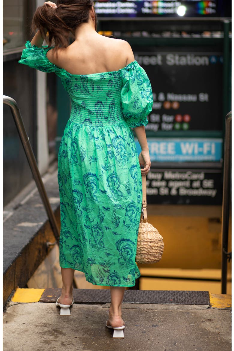 Fairytale Smocked Midi Dress, Alternate, color, Green
