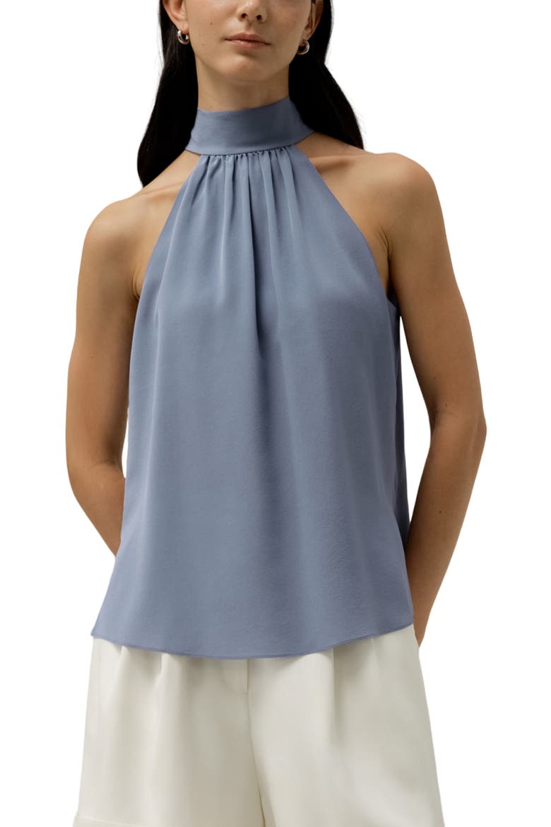 Women's Halter Neck Silk Top, Main, color, Crystal Blue