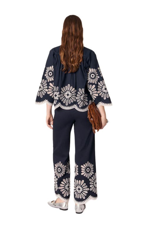 Maje Broderie Anglaise-detail Shirt In Navy