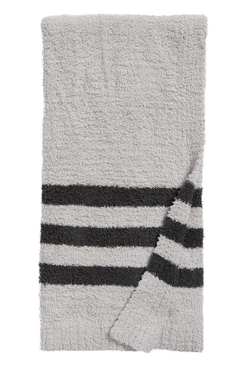 Barefoot Dreams Cozychic® Tri Stripe Throw Blanket, Main, color, OYSTER/ CARBON
