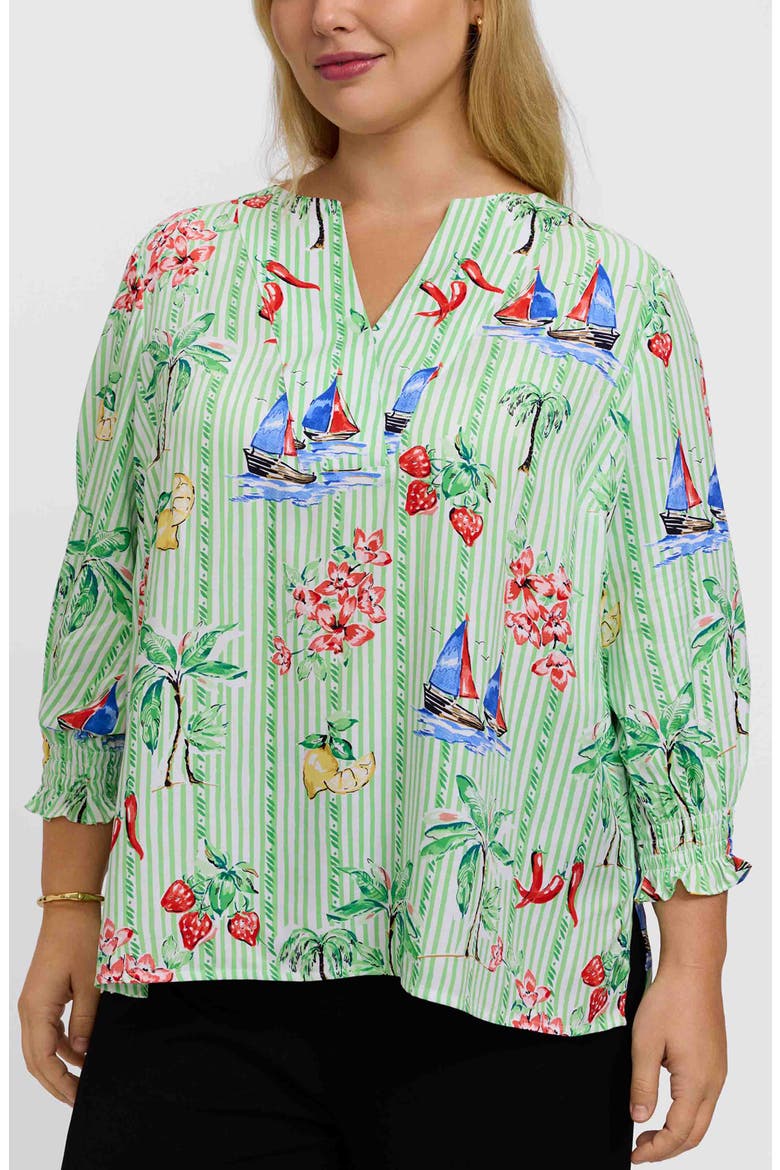 Alicia Resort Stripe Popover Top, Main, color, GREEN MULTI