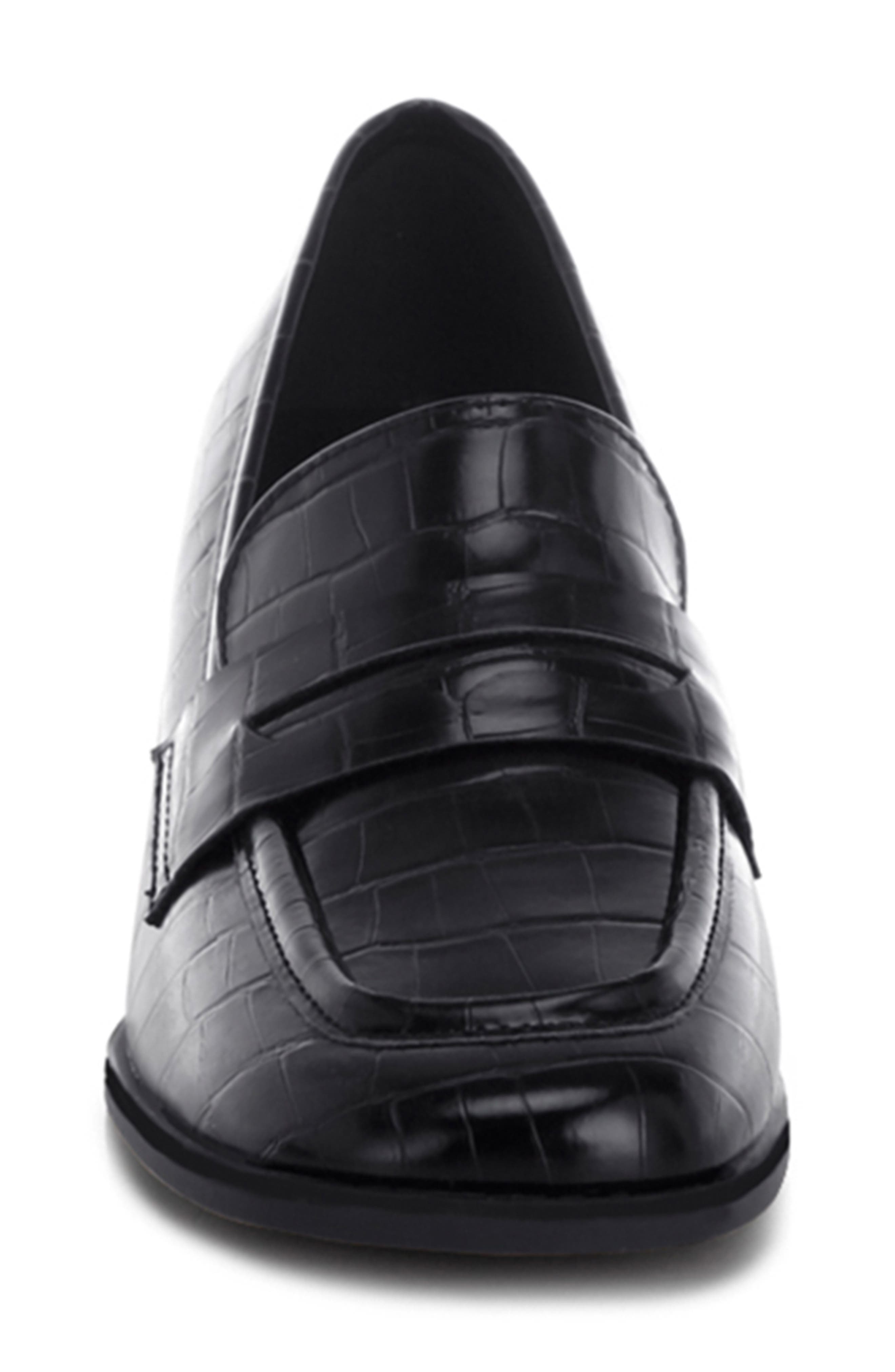 LONDON RAG Pitaka Penny Strap Croc Embossed Flared Block Heel Loafer, Alternate, color, 