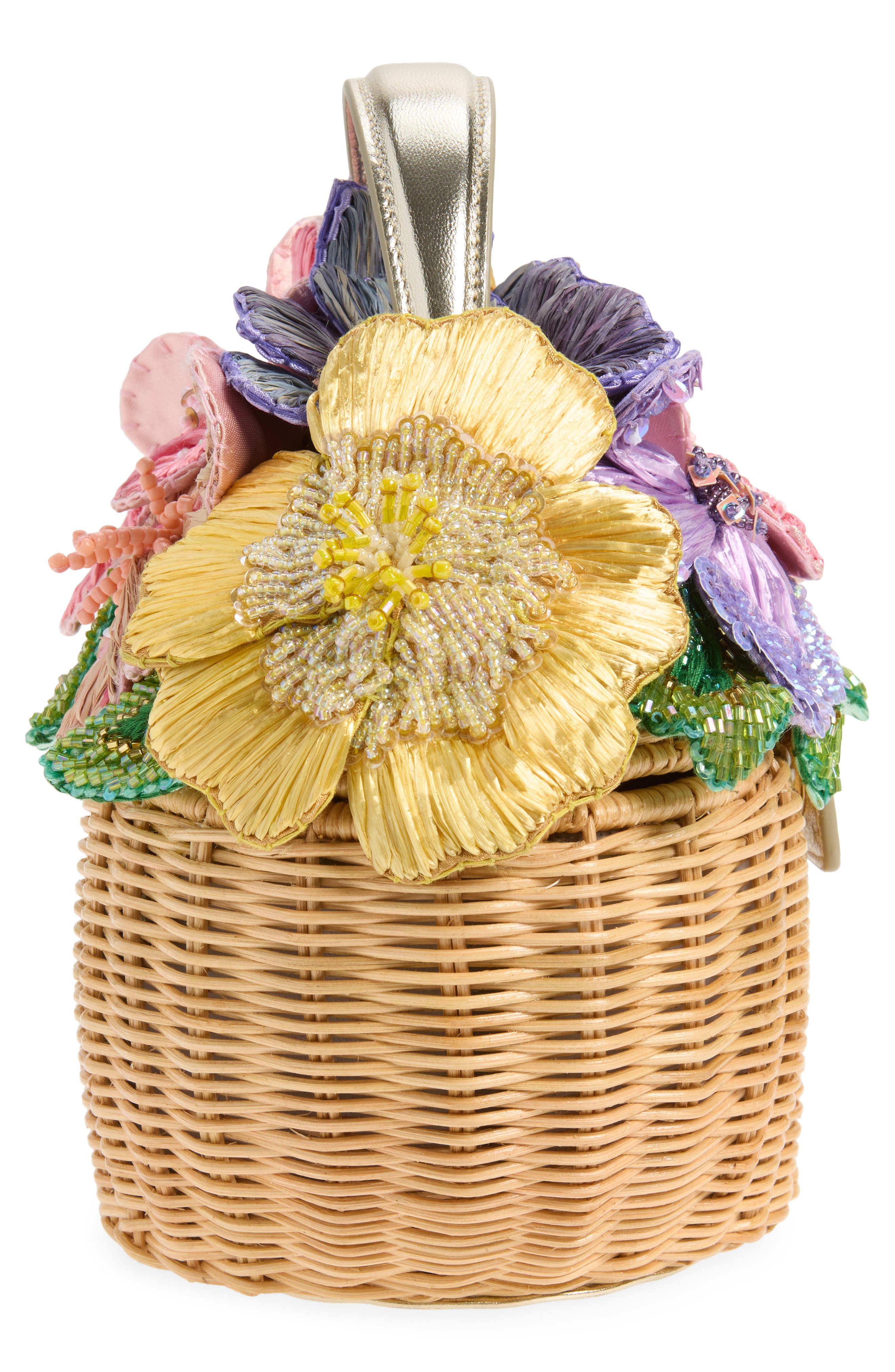 JUDITH LEIBER COUTURE Dorothy Basket Flower Bouquet Woven Rattan Top Handle Bag, Alternate, color, Champagne Natural