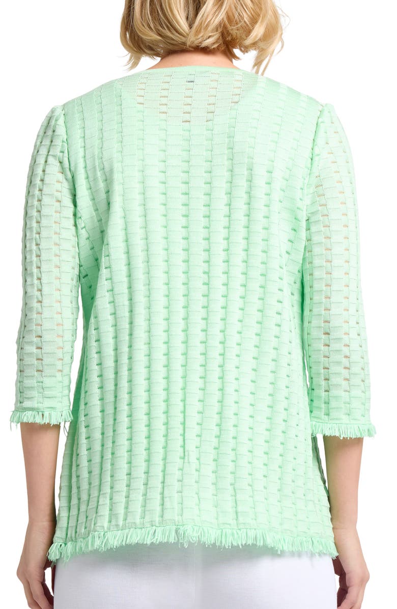 Misook Heritage Fringe Trim Tonal Burnout Knit Jacket, Alternate, color, Paradise Green