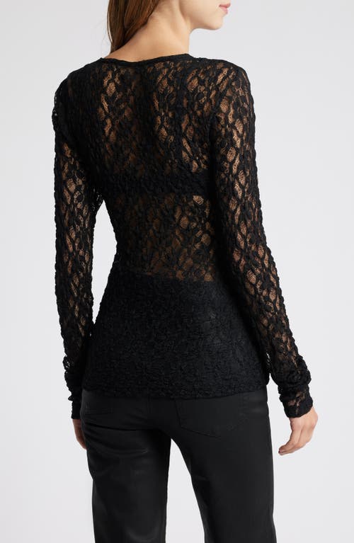 Frame Crewneck Mesh Lace Tee In Black