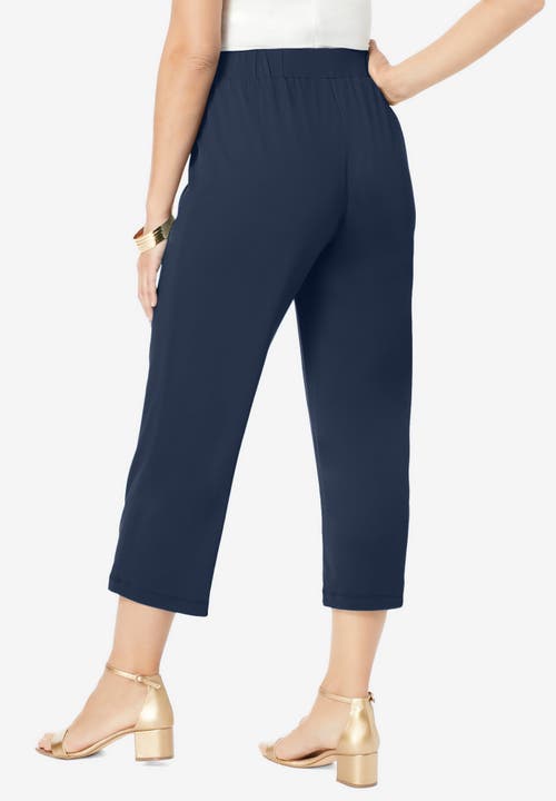 Jessica London Everyday Stretch Knit Wide Leg Crop Pant In Blue