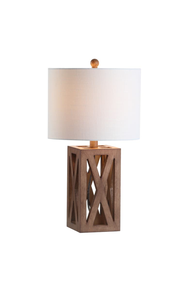 Stewart Farmhouse Wood LED Table Lamp, Main, color, Brown