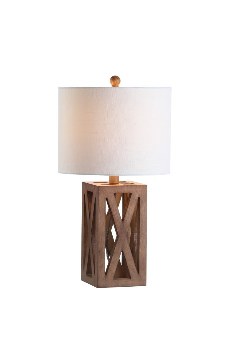 JONATHAN Y Stewart Farmhouse Wood LED Table Lamp, Main, color, Brown