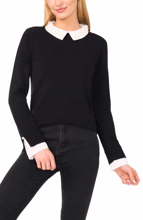 CeCe Contrast Woven Trim Sweater