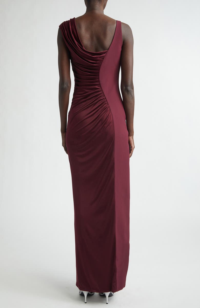 Versace Medusa '95 Draped Crepe & Jersey Gown, Alternate, color, Burgundy