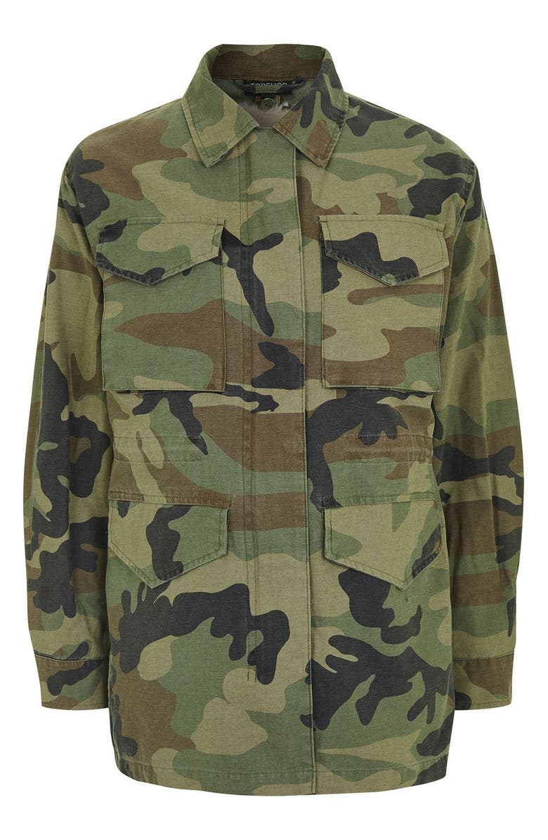 Topshop Ben Faux Fur Lined Camo Jacket, Alternate, color,