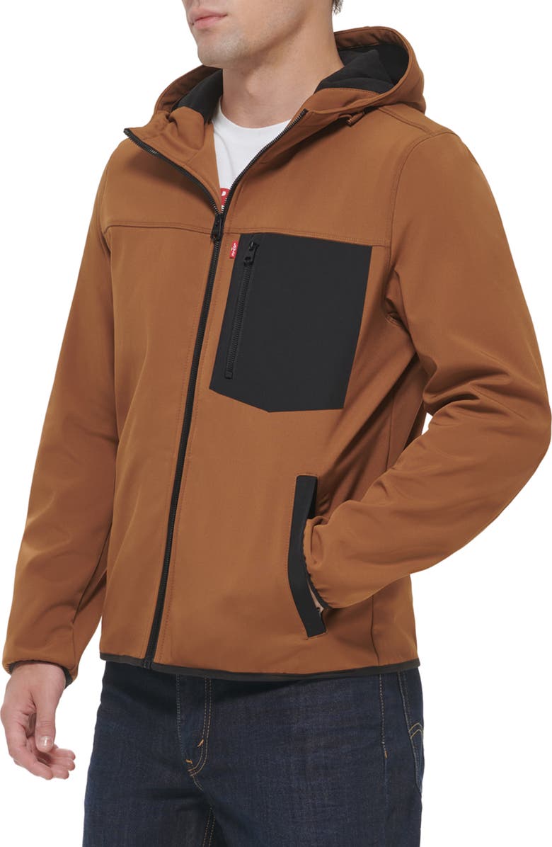 Levi's<sup>®</sup> Softshell Hoodie, Alternate, color, Brown/ Black