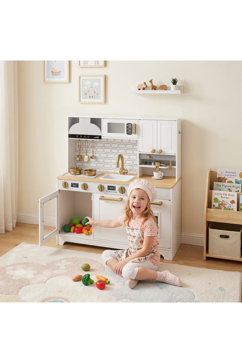 Kids Play Kitchen Set with Sink, Stove, Coffee Maker, Ice Maker, Oven, White, Alternate, color, White