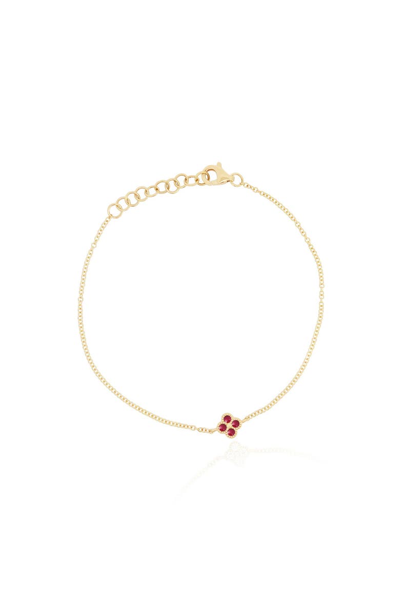 The Lovery Fine Jewelry Ruby Single Clover Bracelet, Main, color, 