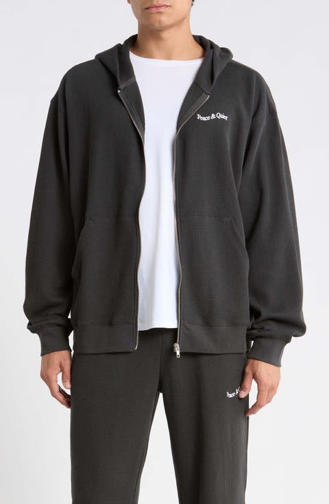 Wordmark Waffle Stitch Zip Hoodie
