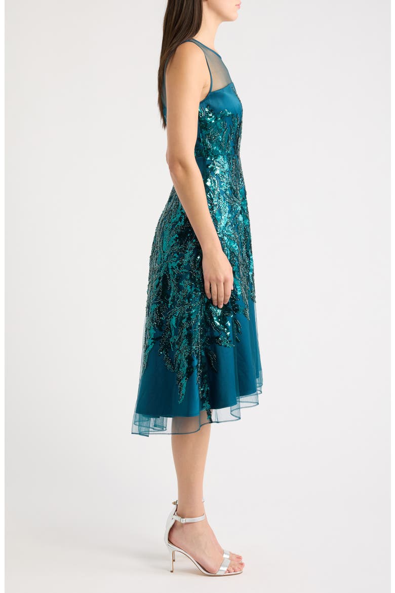 Illusion Sequin Sleeveless Cocktail Dress, Alternate, color, JEWEL