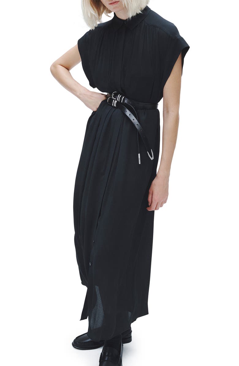 rag & bone Robin Pleated Maxi Shirtdress, Main, color, Black