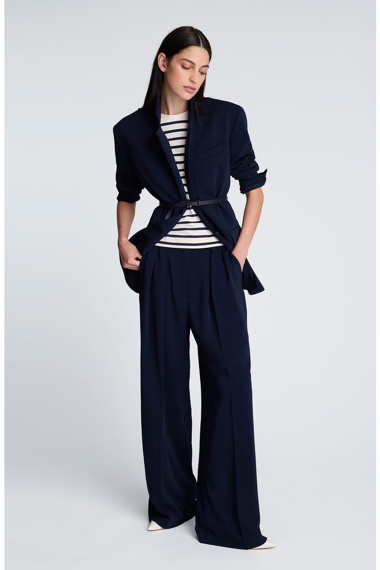 Luxe Twill Belted Blazer, Alternate, color, DARK NAVY