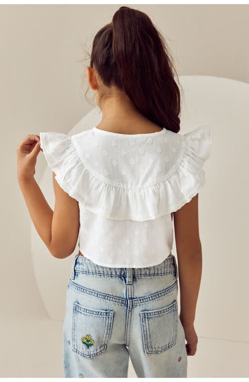 Next Kids' Cotton Ruffled Tie Front Top In White