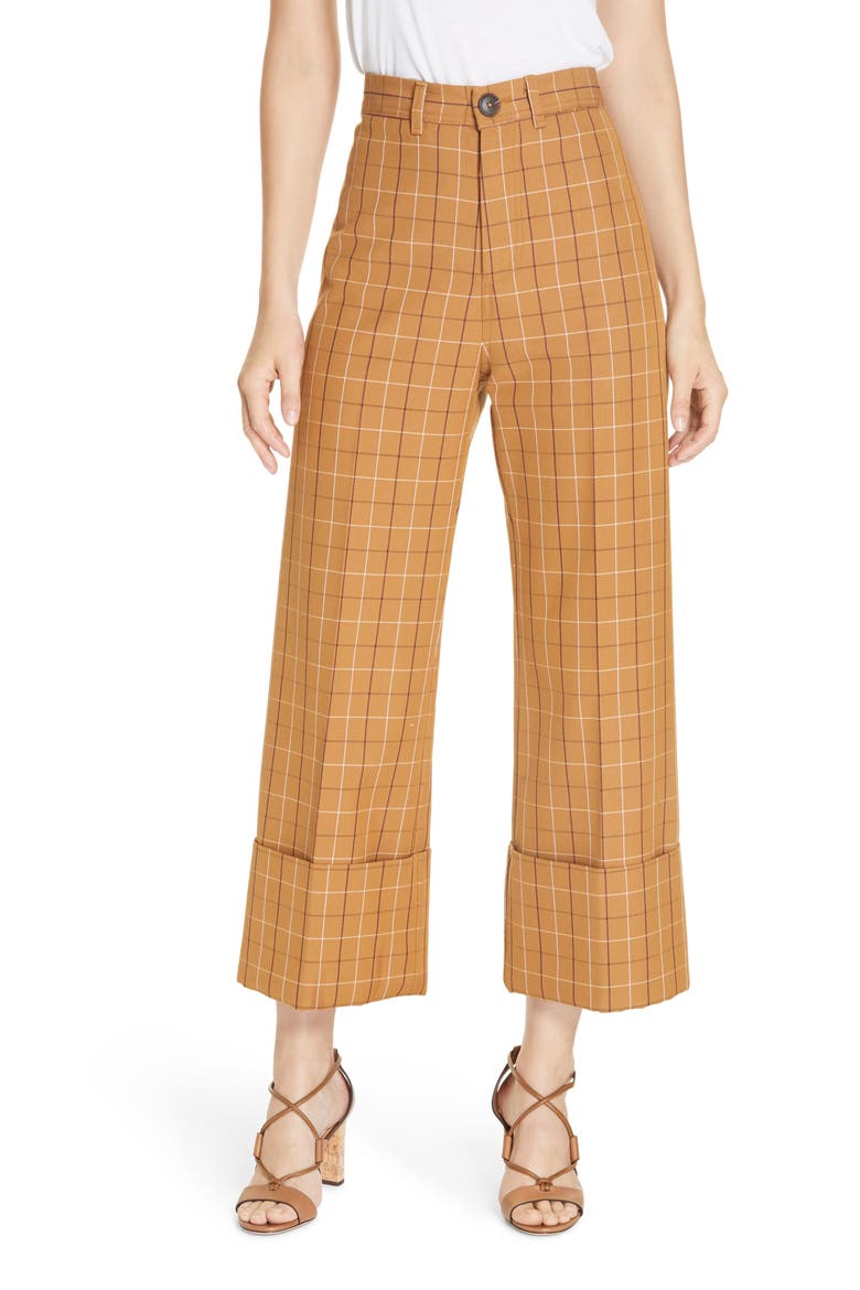 Sea Poirot Plaid Cuff Pants, Main, color, CARAMEL MULTI