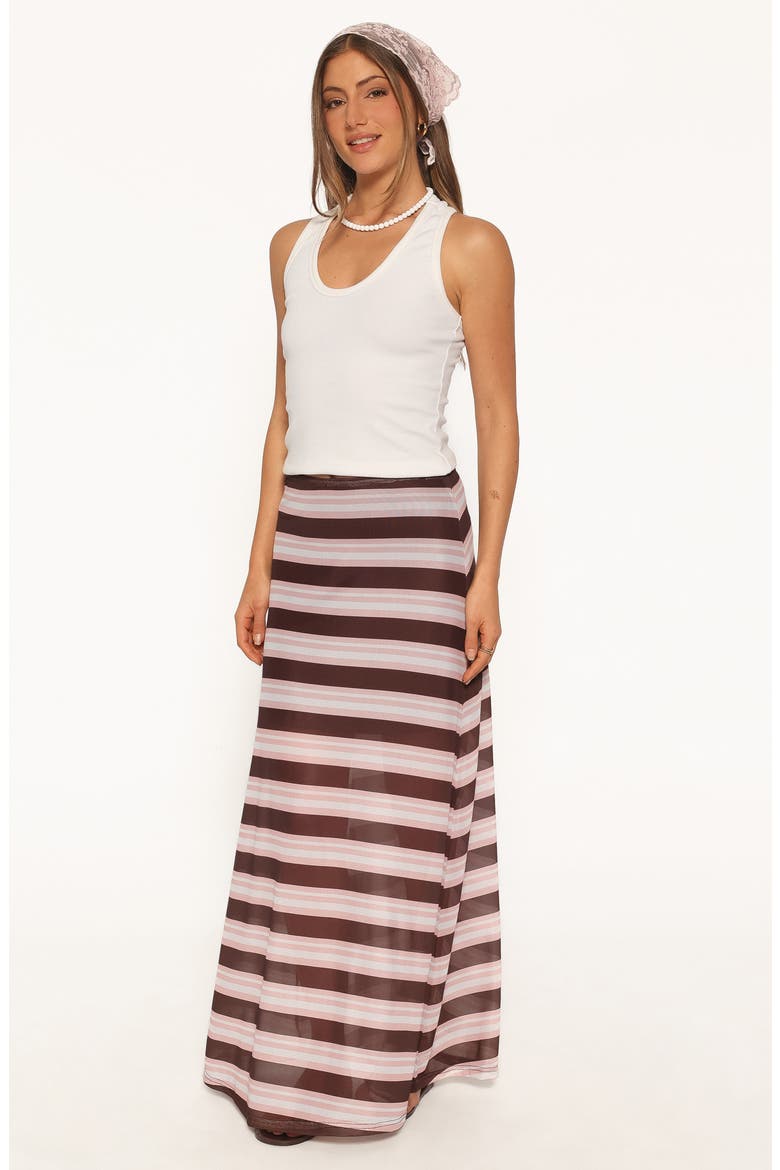 Dia Striped Mesh Column Skirt, Alternate, color, PINK/ BROWN STRIPE