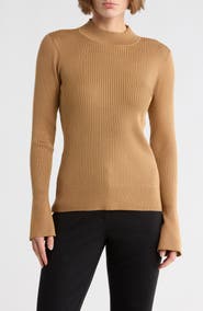 DKNY Mock Neck Bell Sleeve Sweater