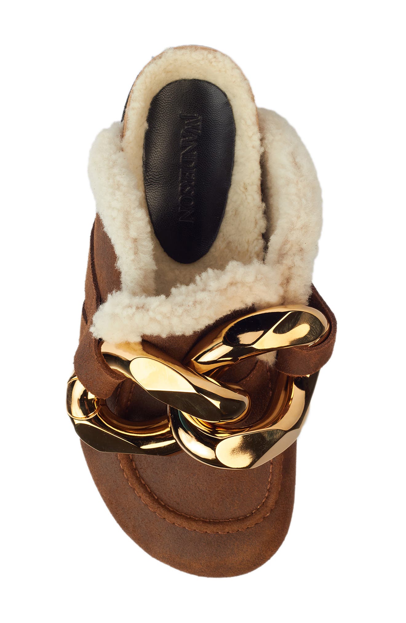 Chain Link Genuine Shearling Loafer Mule, Alternate, color, BROWN