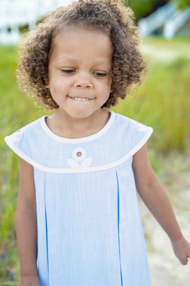 Linen-Look Dress With Vintage Flower, Alternate, color, Blue