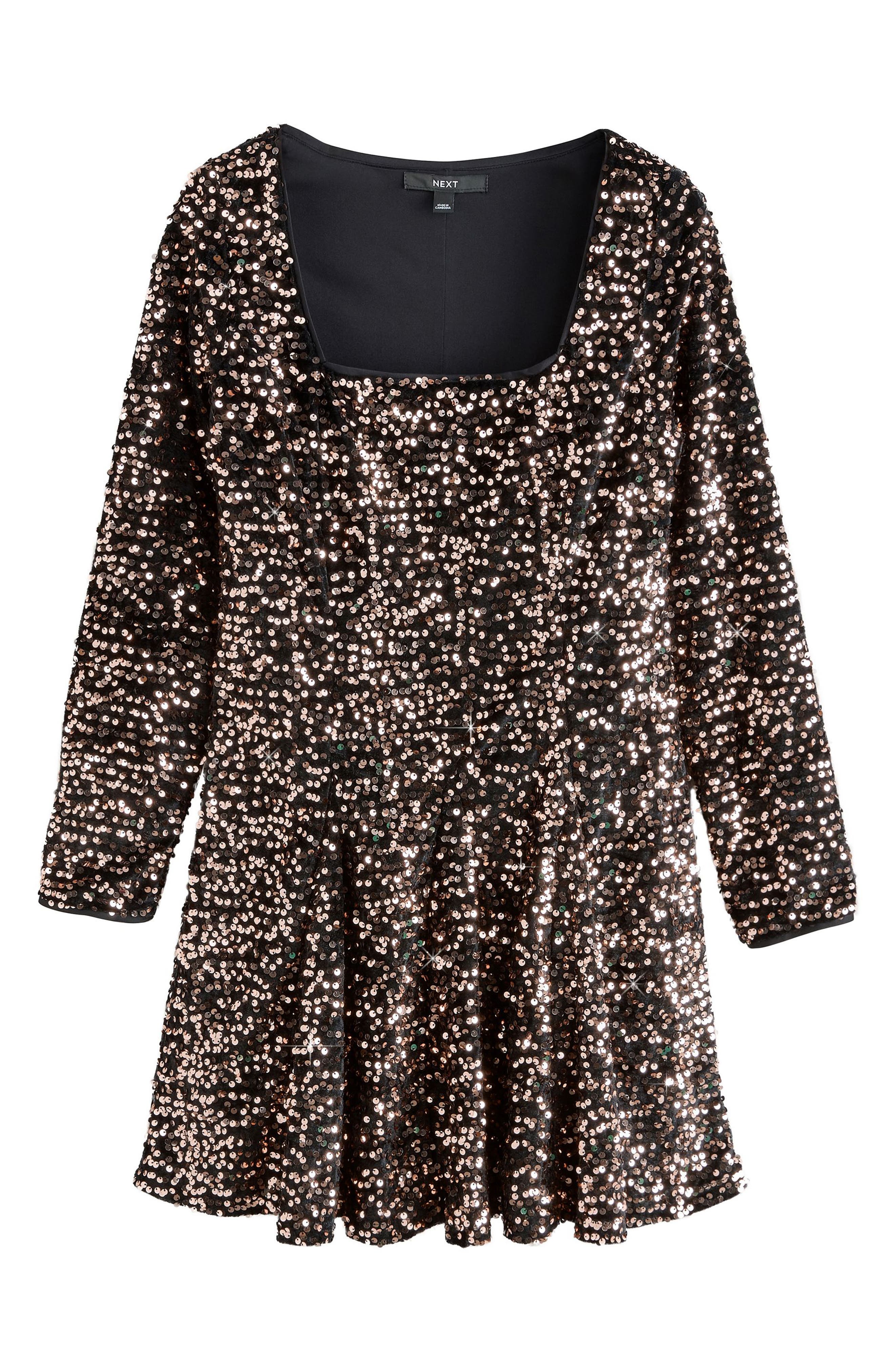Sequin Square Neck Long Sleeve Minidress - image 2