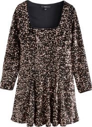 NEXT Sequin Square Neck Long Sleeve Minidress