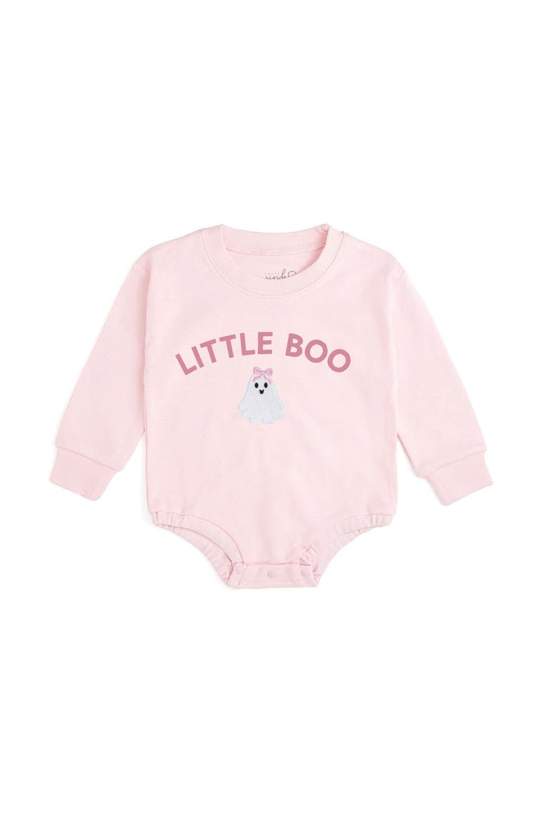Pink Little Boo Patch Halloween Long Sleeve Romper, Main, color, Ballet Pink