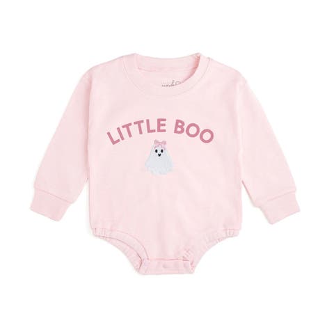 Pink Little Boo Patch Halloween Long Sleeve Romper