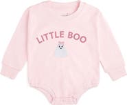 Sweet Wink Pink Little Boo Patch Halloween Long Sleeve Romper