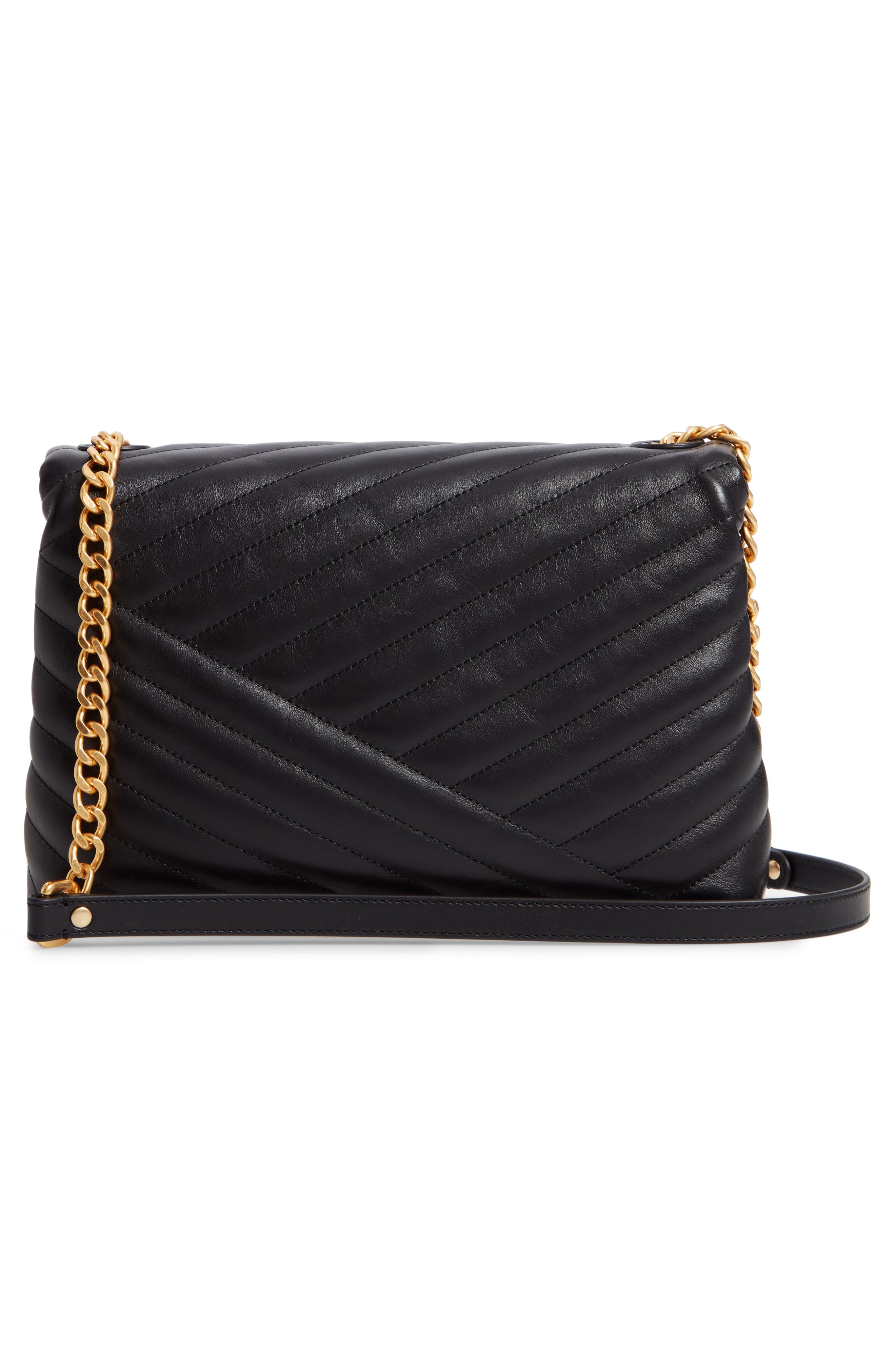 Kira Chevron Quilted Leather Shoulder Bag, Alternate, color, BLACK