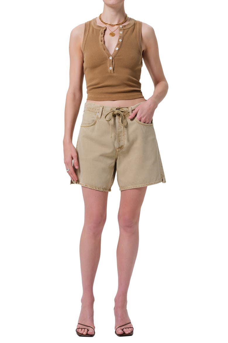 Brynn Drawstring Waist Wide Leg Denim Shorts, Alternate, color, HEMPSEED